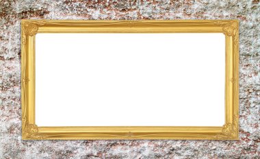 Antik taş duvar doku boş altın çerçeve 