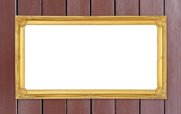 Gouden frame op houten muur achtergrond — Stockfoto