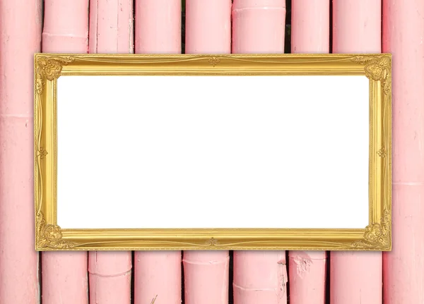 Golden frame on colorful bamboo wall background — Stock Photo, Image