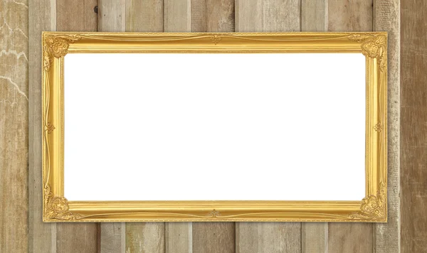 Gouden frame op houten muur achtergrond — Stockfoto