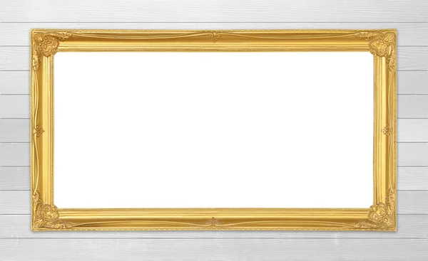 Golden frame on wood wall background — Stock Photo, Image