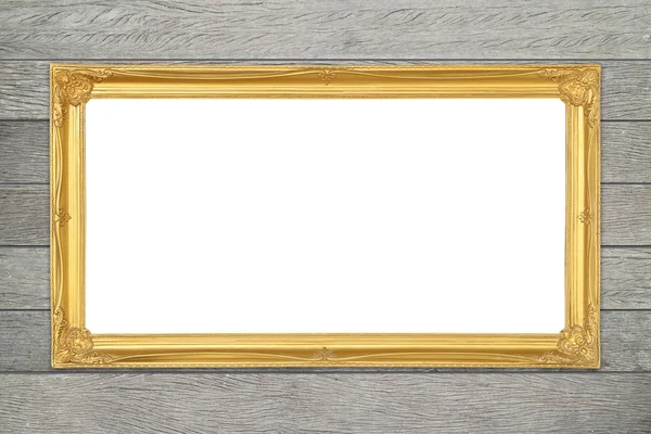 Golden frame on wood wall background — Stock Photo, Image