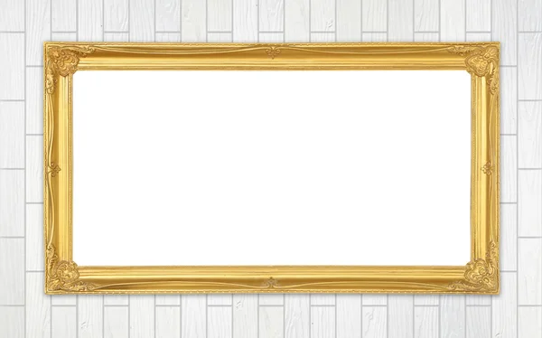 Golden frame on brick stone wall background — Stock Photo, Image