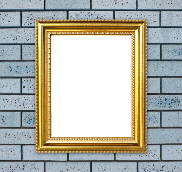 Goldener Rahmen auf Backsteinmauer Hintergrund — Stockfoto