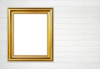 ahşap duvar zemin üzerine altın çerçeve