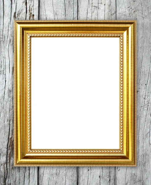 Golden frame on wood wall background — Stock Photo, Image