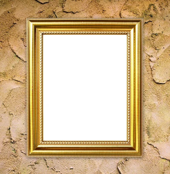 Gouden frame op cement muur achtergrond — Stockfoto