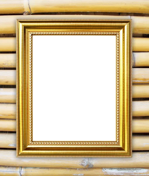 Moldura dourada no fundo da parede de bambu — Fotografia de Stock