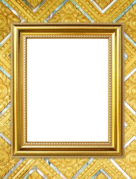 Golden frame on Thai style buddha wall background — Stock Photo, Image