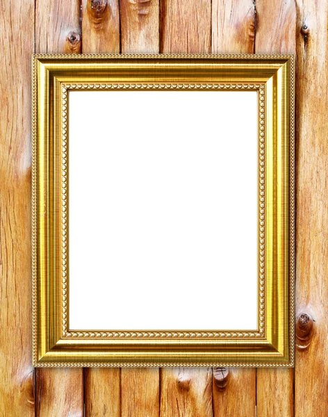 Gouden frame op houten muur achtergrond — Stockfoto