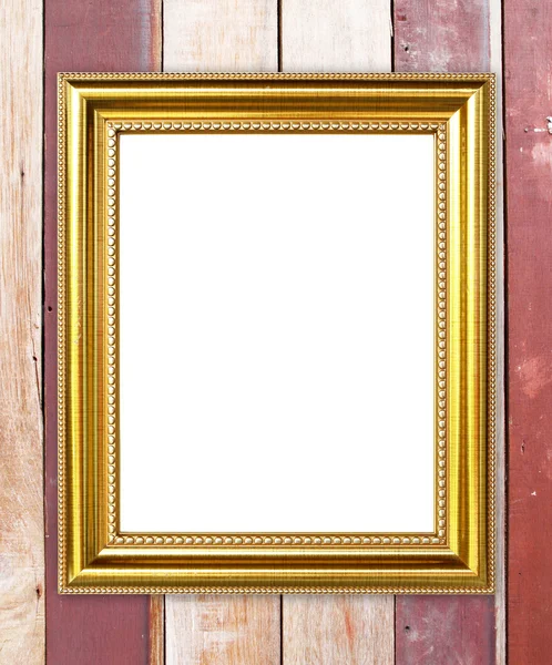 Marco dorado sobre fondo de pared de madera — Foto de Stock