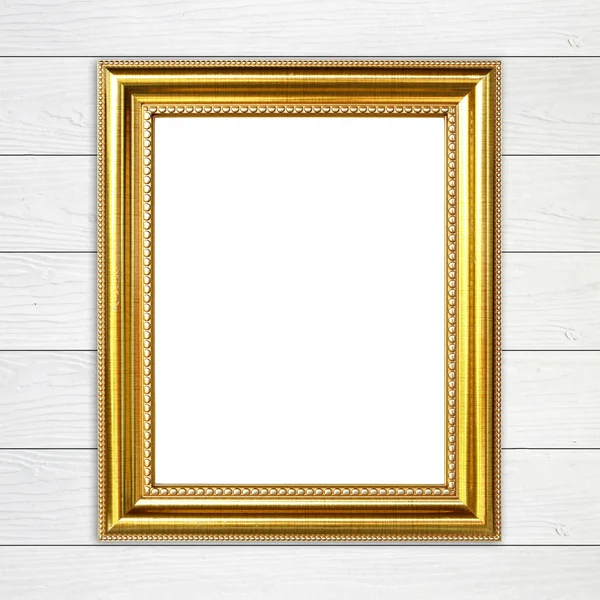 Golden frame on wood wall background — Stock Photo, Image