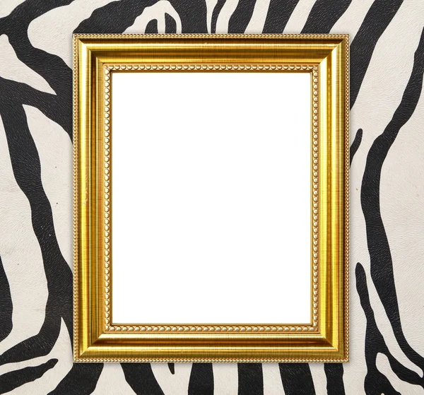 Golden frame  with zebra texture background — Stock Photo, Image