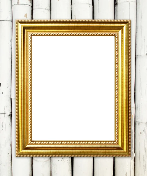 Golden frame on bamboo wall background — Stock Photo, Image