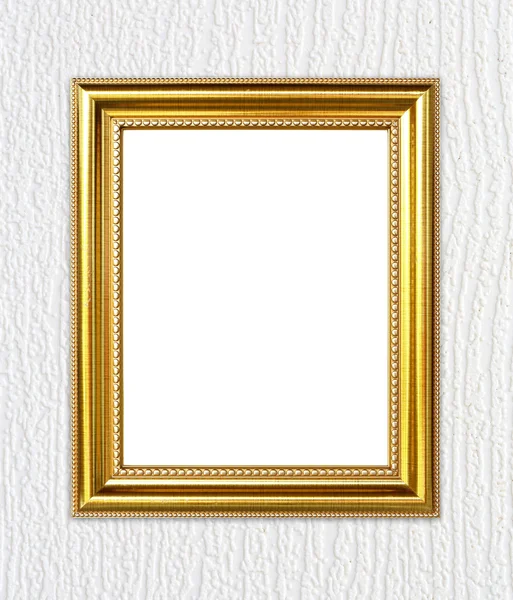 Golden frame on wood wall background — Stock Photo, Image