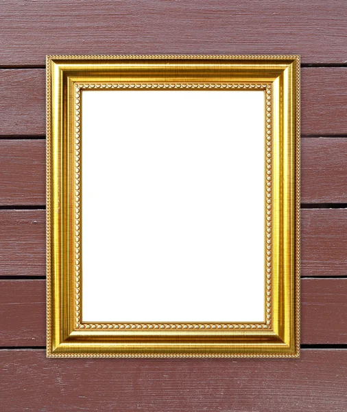 Gouden frame op houten muur achtergrond — Stockfoto