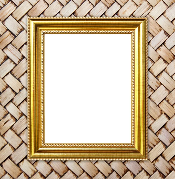 Zlatý rám na bambus textury pozadí — Stock fotografie