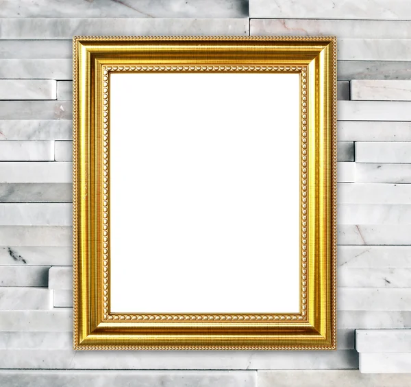 Golden frame on modern marble wall backgrond — Stock Photo, Image