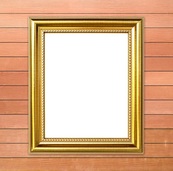 Gouden frame op houten muur achtergrond — Stockfoto