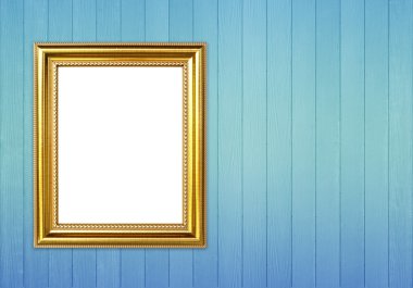 ahşap duvar zemin üzerine altın çerçeve