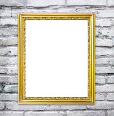 tuğla duvar zemin üzerine altın çerçeve