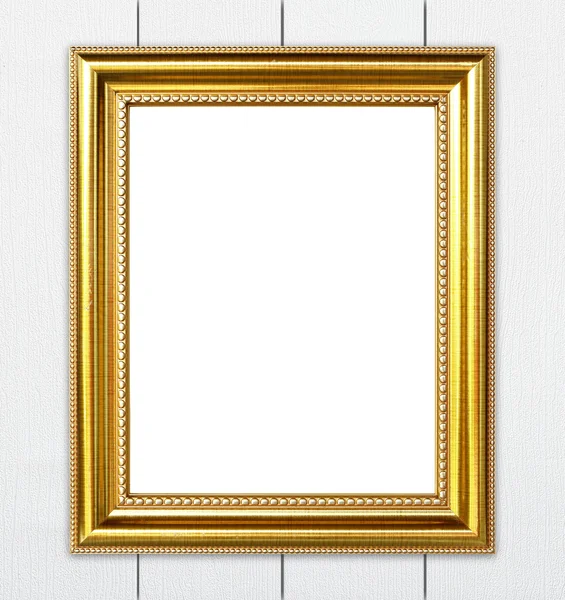 Gouden frame op houten muur achtergrond — Stockfoto