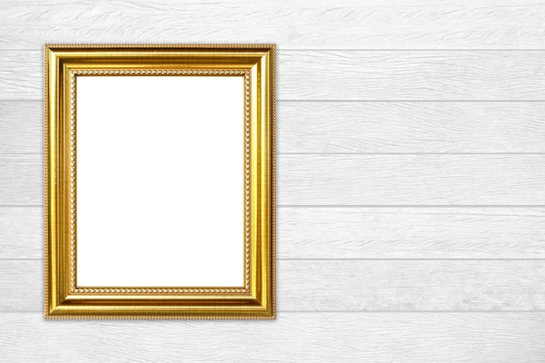 Gouden frame op houten muur achtergrond — Stockfoto