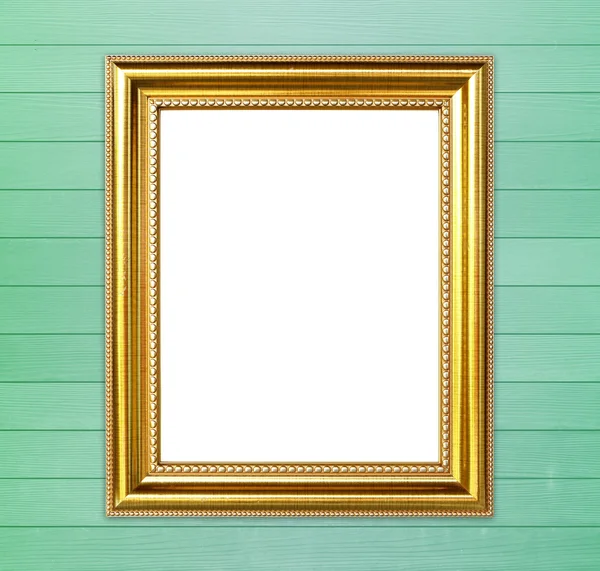 Goldener Rahmen auf buntem Holz Wandhintergrund — Stockfoto