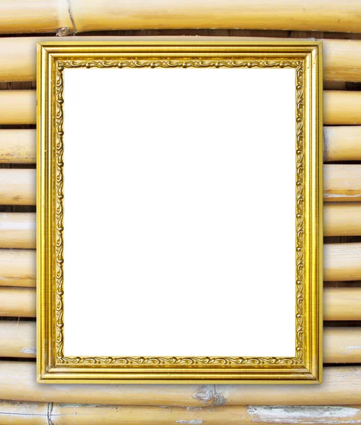 Golden frame on bamboo wall background — Stock Photo, Image