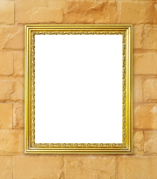 金框上砖石头墙背景 — 图库照片