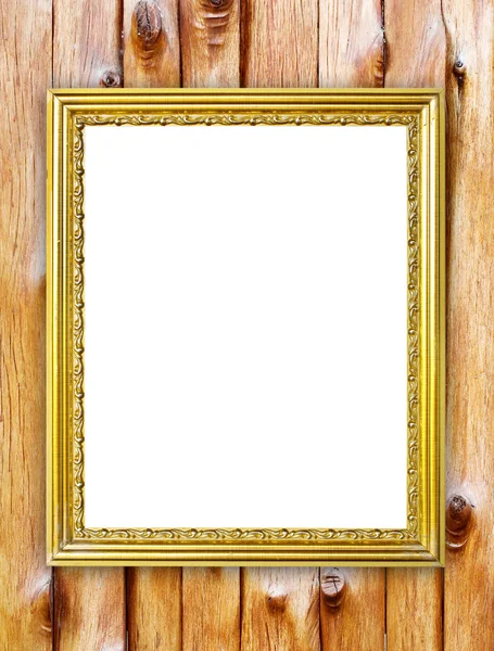 Gouden frame op houten muur achtergrond — Stockfoto