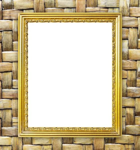 Gouden frame op bamboe textuur achtergrond — Stockfoto