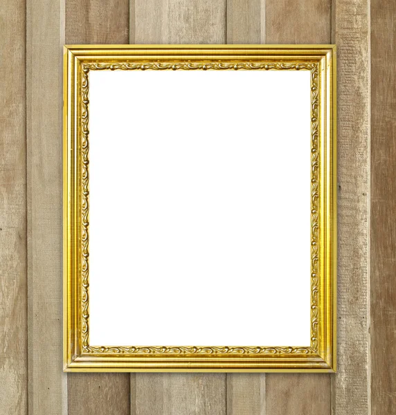 golden frame on wood wall background