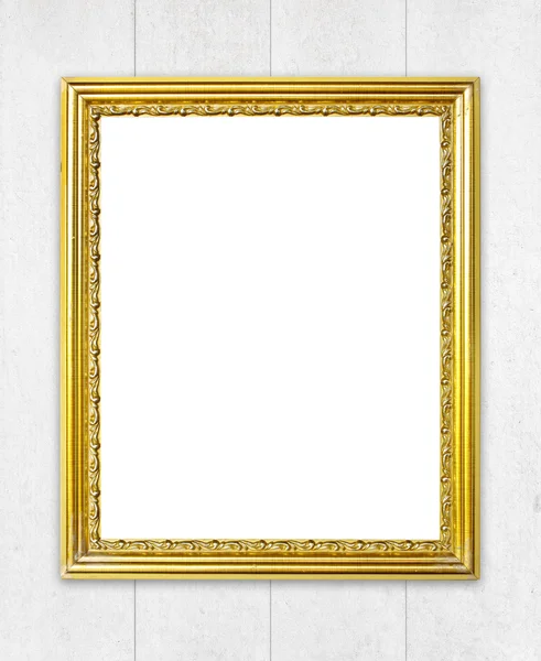 Gouden frame op houten muur achtergrond — Stockfoto