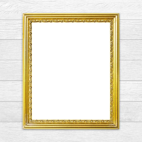 在木板墙上背景上的金框 — 图库照片