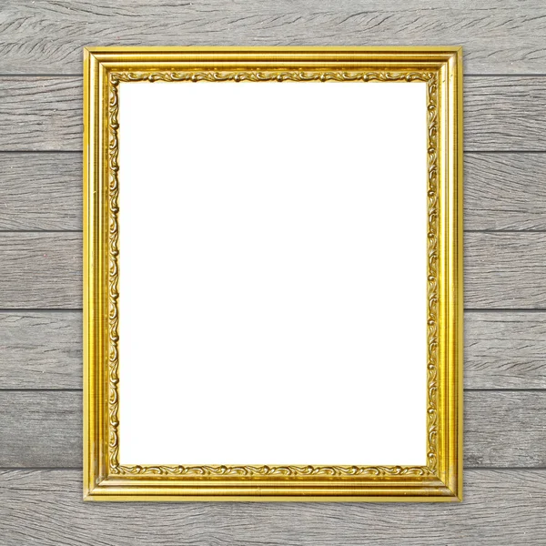 Gouden frame op houten muur achtergrond — Stockfoto