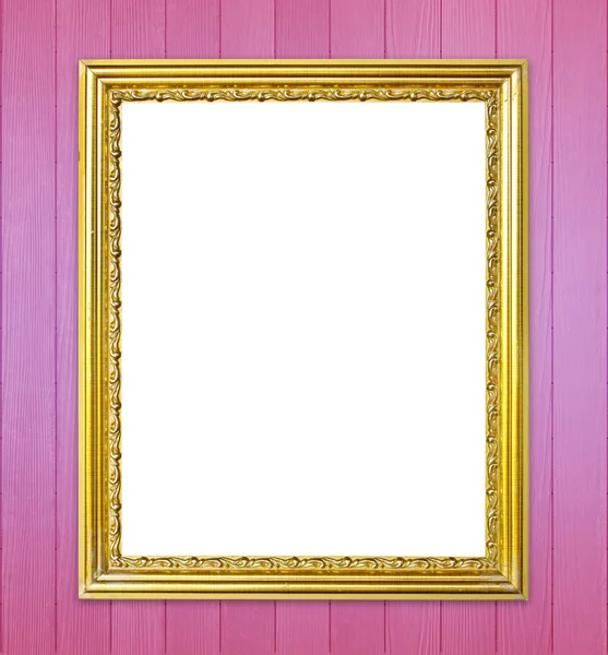 Golden frame on colorful wood wall background — Stock Photo, Image