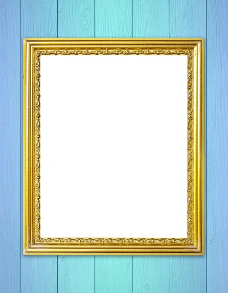 Gouden frame op houten muur achtergrond — Stockfoto