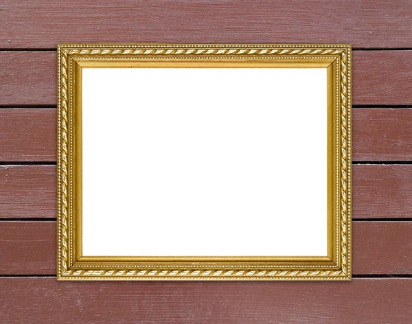 Золота рамка на фоні дерев'яної стіни — стокове фото