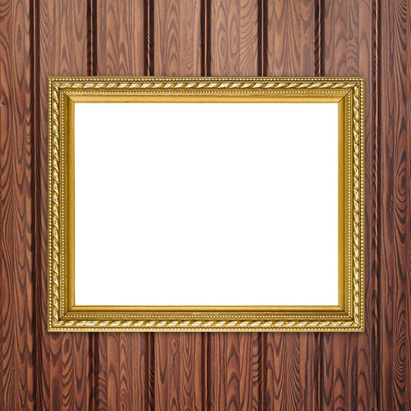 Cadru de aur pe fundal de perete din lemn — Fotografie, imagine de stoc