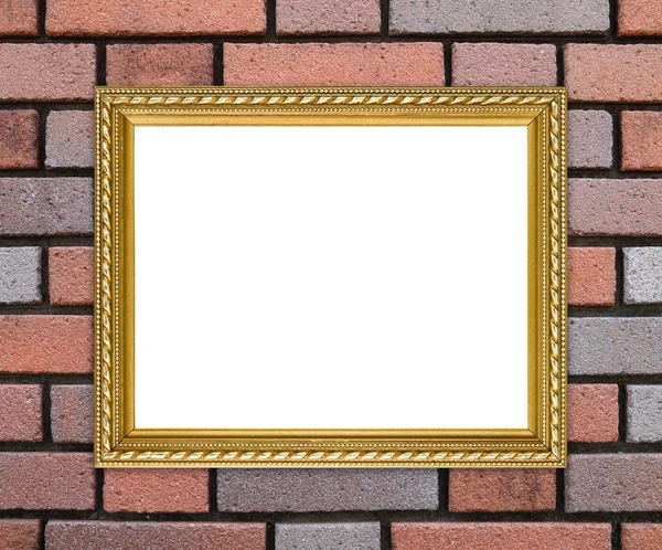 Gyllene ram på tegel stenmur bakgrund — Stockfoto