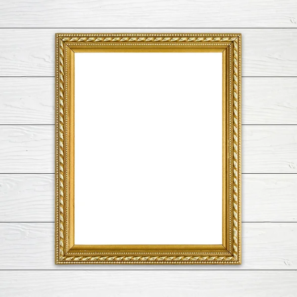 Golden frame on wood wall background — Stock Photo, Image