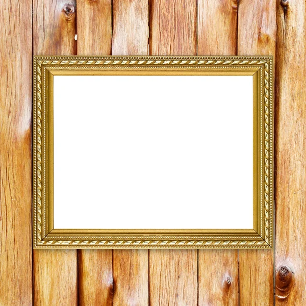 Gouden frame op houten muur achtergrond — Stockfoto