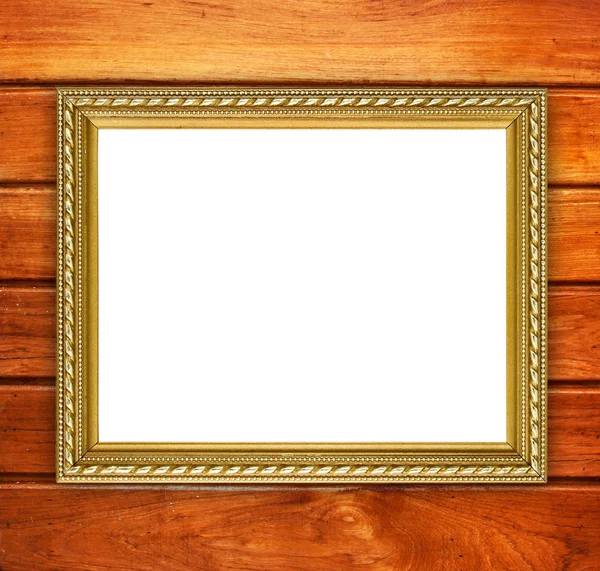 Gouden frame op houten muur achtergrond — Stockfoto