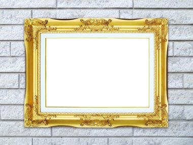 tuğla duvar zemin üzerine altın çerçeve