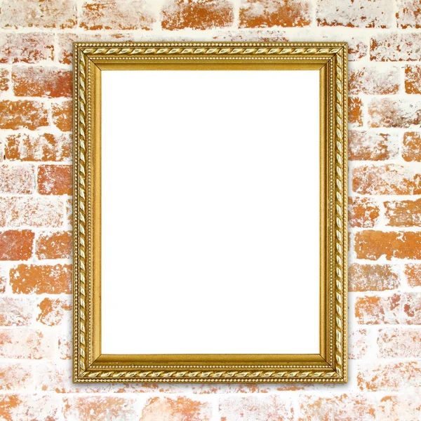 Gouden frame op baksteen stenen muur achtergrond — Stockfoto