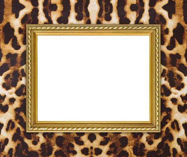 Gyllene ram med leopard textur bakgrund — Stockfoto