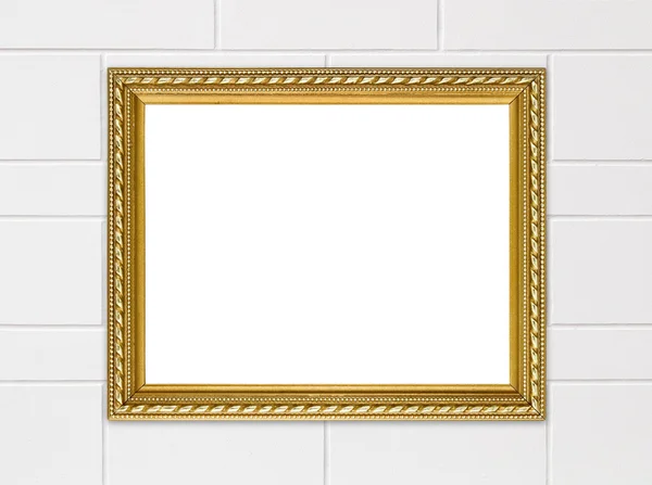 Lege gouden frame op cement muur achtergrond — Stockfoto