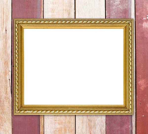 Zlatý rám na dřevo zeď pozadí — Stock fotografie