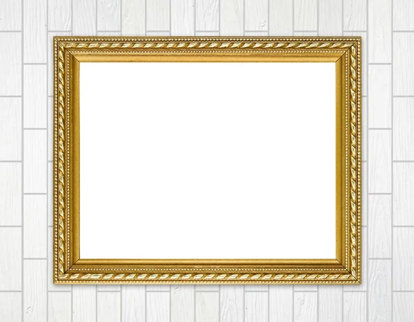 Gouden frame op baksteen stenen muur achtergrond — Stockfoto